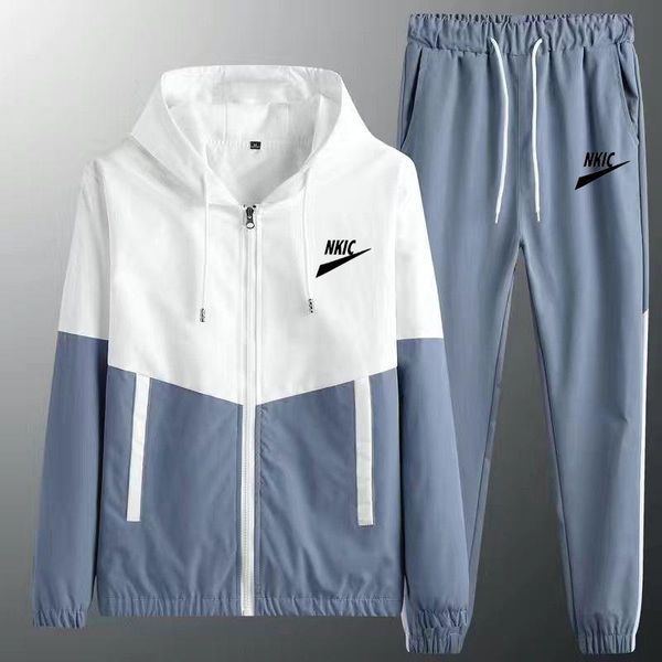 

mens casual brand logo tracksuits sportswear jackets pants two piece sets male fashion patchwork jogging suit outfits gym clothes fitness, Gray