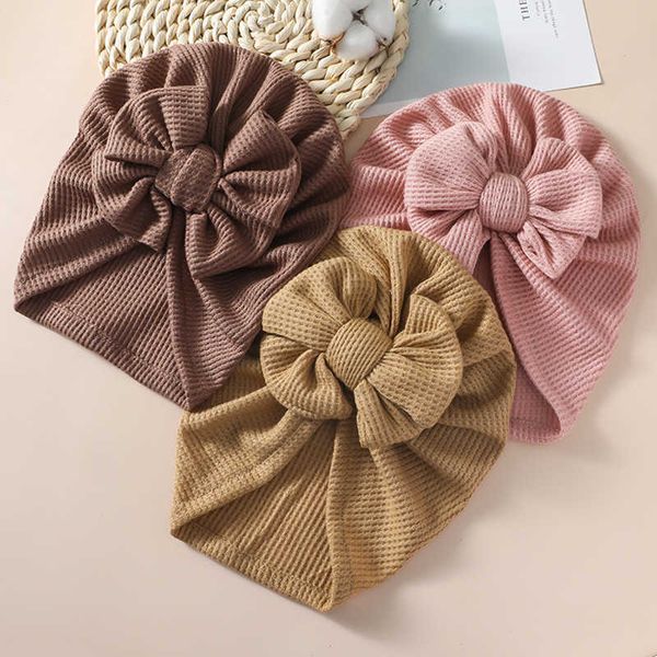

caps hats 3m-3t waffle baby hat cute bow knot turban muslin newborn indian cap lovely girls hair accessories elastic headwrap kid beanies w0, Yellow