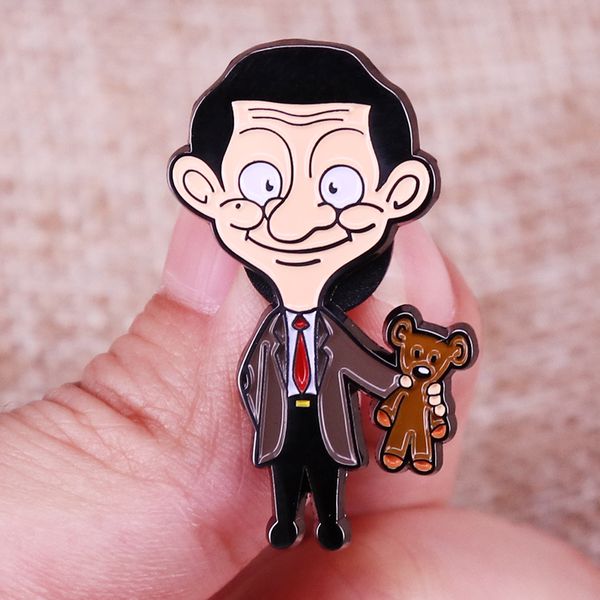 

mr.bean funny brooch pin metal badge for gift backpack polo decorative, Blue