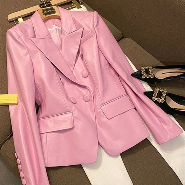 

women s leather faux lautaro spring stylish short pink soft pu blazer long sleeve slim fit luxury jackets for women elegant fashion 5xl 2210, Black
