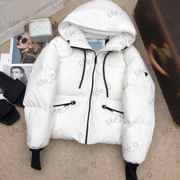 

fashion down jackets knitted cuffs lapel hooded puffer coat zipper pocket thickened winter coats brand womens warm jacket 2 colors, Black