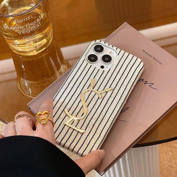 

designer case for iphone 14 pro max 13p 12 luxury stripe pattern mobile phone cases retro golden letter phonecase shockproof cover shell top