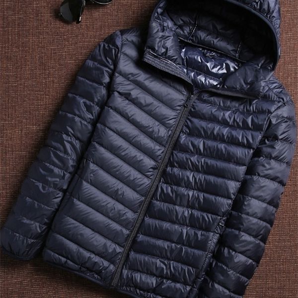 

mens down parkas autumn winter fashion brand ultra light duck down jacket mens korean streetwear feather coat hooded down jacket warm men cl, Black