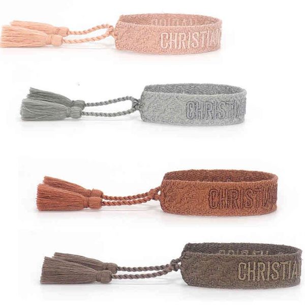 

designer luxury fashion 2022 summer color women woven friendship bracelet pure cotton embroidery tassel handmade jewelry170r, Golden;silver
