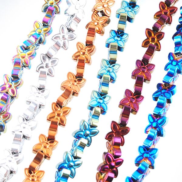 

wojiaer flowers hematite materials natural stone motley spacer loose beads for jewelry making diy findings 3x7mm bl317, Black