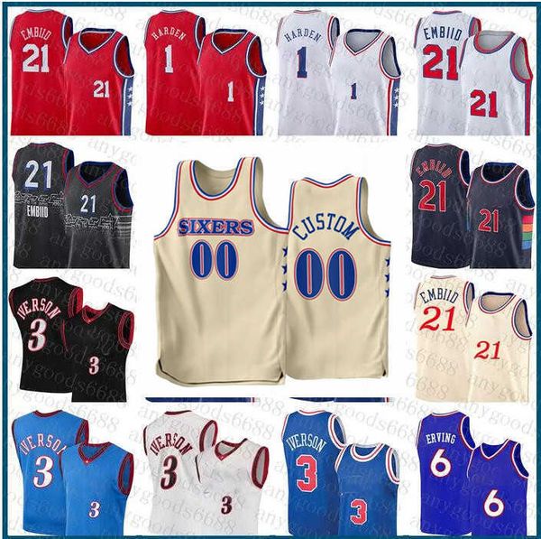 

philadelphia''76ers''custom men women youth joel 21 embiid 1 james harden 0 tyrese maxey 12 tobias harris 5 montrezl har, Black;red