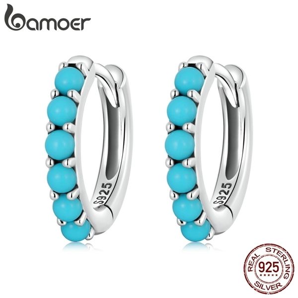 

hoop huggie 925 sterling silver stackable blue turquoise ear buckles for female fashion modern earrings women fine jewelry 221010, Golden;silver