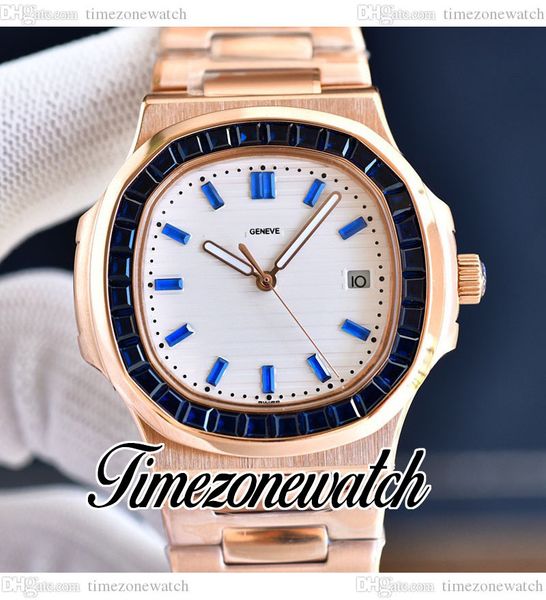 

40mm nautilus 5711 automatic mens watch white texture diamond dial 5711/1300a rectangle blue gems bezel rose gold steel bracelet sport watch, Slivery;brown