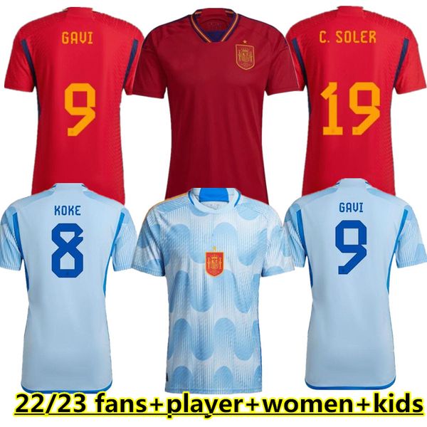 

2022 spain soccer jersey fans player version pedri ansu gavi fati ferran torres morata football shirt koke azpilicueta men and kids kits set, Black;yellow