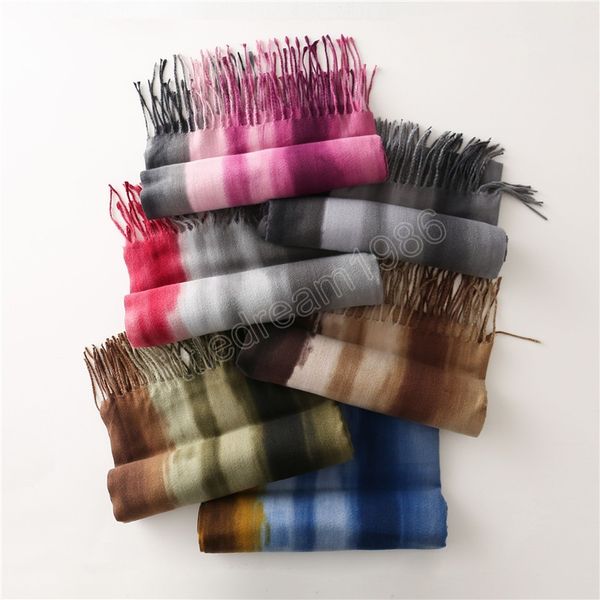 

fashion spain winter cashmere hijab scarf gradient tie-dye tassel pashmina stole thick blanket shawls wrap foulard, Blue;gray