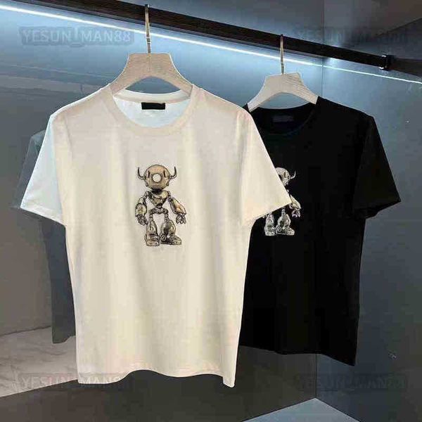 

designer european american luxury fashion brand prads classic t shirt mens and womens robot printing short sleeves round collar tee, White;black