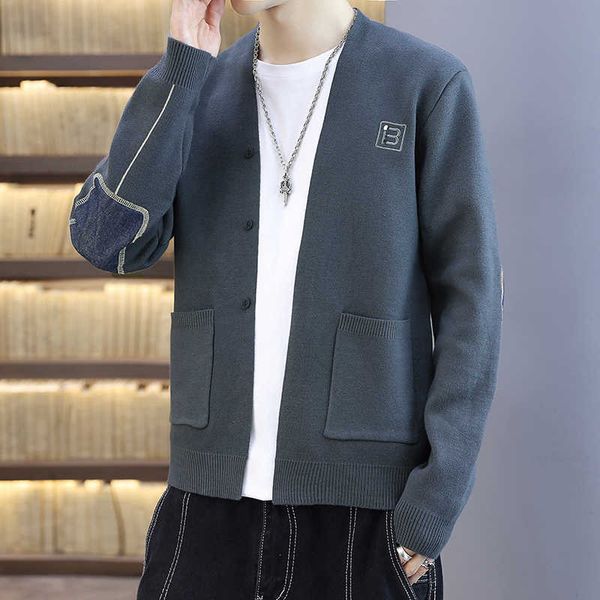

men's sweaters 2022 leisure splicing sweater cardigan single breasted simple fashion solid color men slim fit knitted vintage g221010, White;black