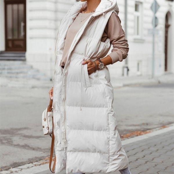 

womens down parkas hooded zipper jacket women oversize waistcoat winter outerwear hooded parka fashion quilted vest casual sleeveless x long, Black