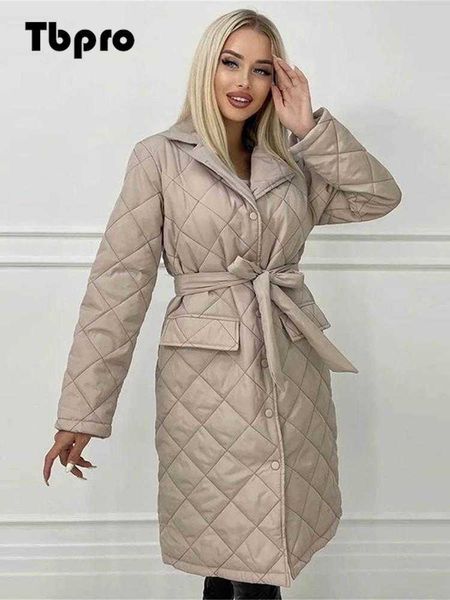 

women's down parkas solid loose padded long lingge women's winter jacket casual turn down collar belt straight overcoat office lad, Black
