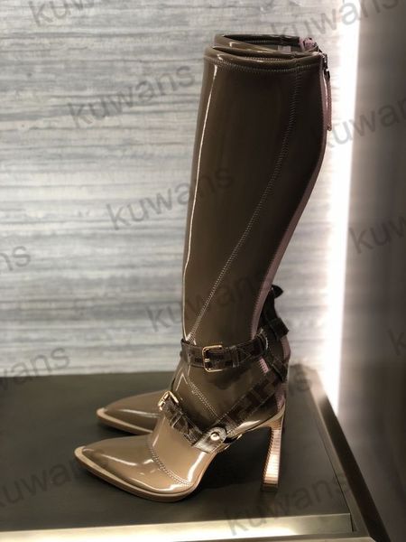 

fframe boot neoprene tall knee high boots patent leather harness moon croc women luxury heel ankle flat designer size 35-41, Black