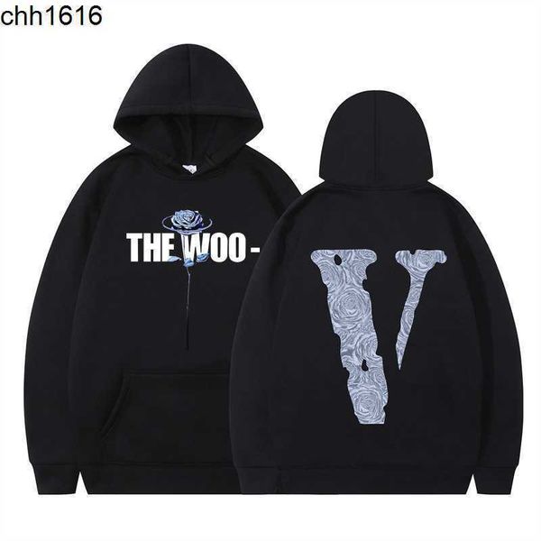 

new autumn and winter kanyess men's and women's ice rose large v printed hoodie american loose coat, Black