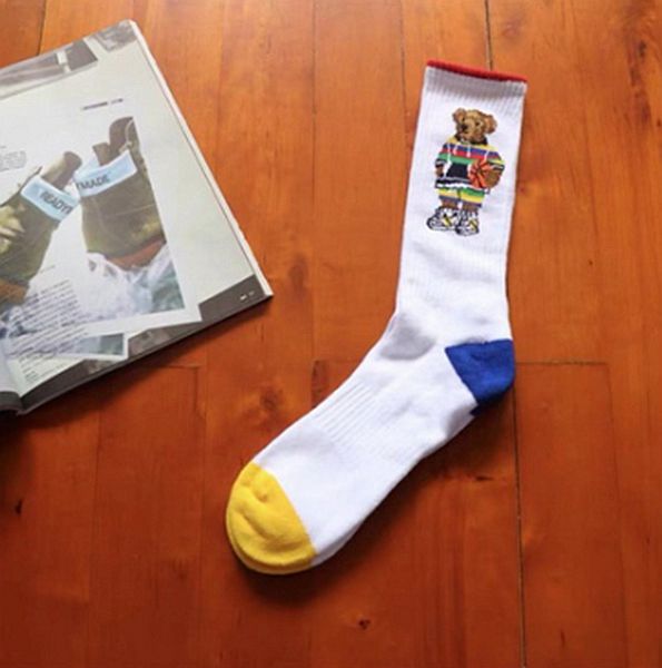 

wholesale 2023 autumn and winter bear printing vintage style denim sports men's socks stockings, Black