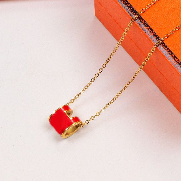 

pendant high version h necklace female letter enamel pendant 18k gold titanium steel versatile collarbone chain round valentine's day g, Silver