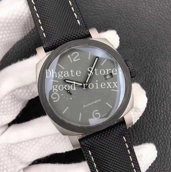 

watches for men titanium alloy gray dial watch men's automatic p.9010 movement 1662 carbon fiber vs leather pam vsf rhodium date 44mm s