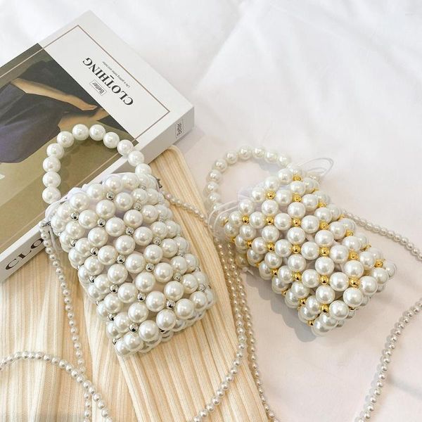 

evening bags mini pearls beaded shoulder bag women clutch drawstring bucket small crossbody handbag shopping