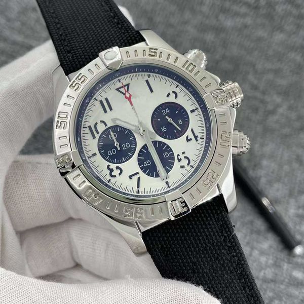 

luxury men's watch silver dial japan super quartz chronograph 45mm avenger hurricane leather strap 1884 men watches hardlex glass