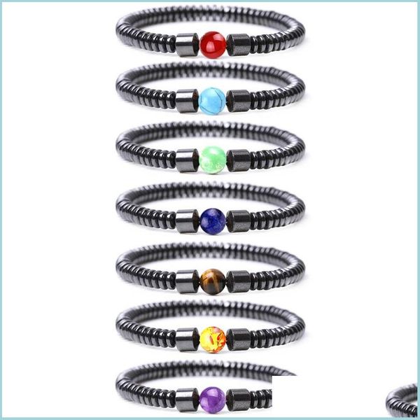 

beaded strands energy hematite cylinder chakras stone amethyst tigers eye red agate beads bracelets for women yoga strand jewelry d ot3va, Black