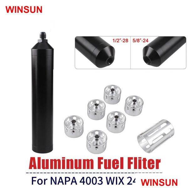 

fuel filter fuel filter soent trap 8.46 inch od 1.73" 5/8x24 or 1/2x 28 aluminum for napa 4003 wix 24003 mobile holes bowl drop deliv d