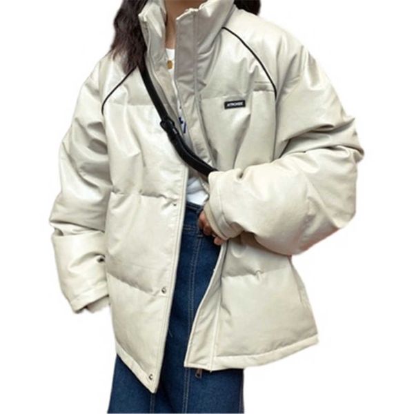 

women's down parkas 2021 women jacket new winter warm large size female cotton coats casual oversized pu leather hooded padded lady par, Black
