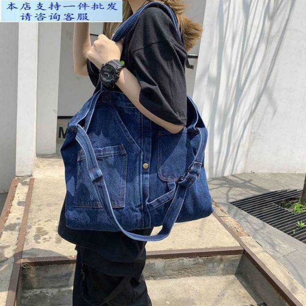 

shopping bags denim canvas women's single shoulder large capacity new korean version fashionable student versatile 220906