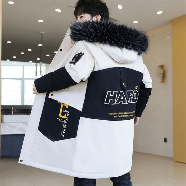 

mens down parkas winter mens hooded thick coat middlelength handsome teenagers fashion handsome plus fur collar cottonpadded jacket 221010, Black