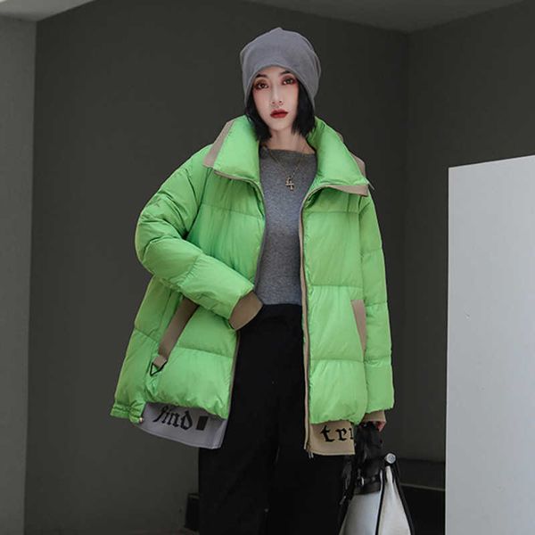 

men's down parkas short down jacket women's loose stand collar white 2021 winter duck bread thickened air letter g221010, Black