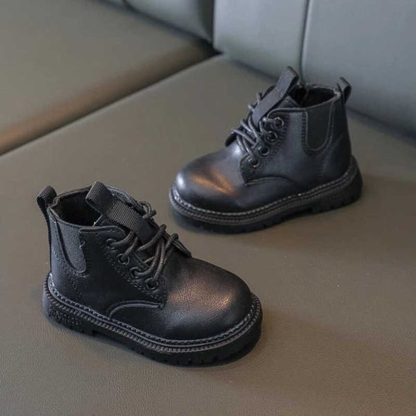 

boots kids leather chelsea waterproof children sneakers gray black for baby girls boys shoes school party l221011, Black;grey