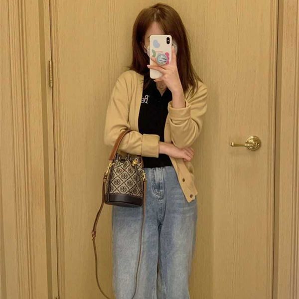 

designer torys bags burchs chain luxury handbags leather tb women's bag 2022 new jacquard canvas drawstring bucket single shoulder cros