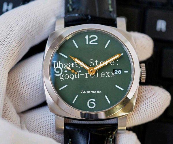 

44mm green dial watches men watch men's automatic p.9001 movement mechanical 1056 vs black leather strap band pam firenze vsf sapphire
