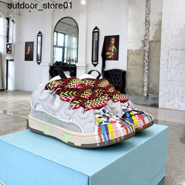 

designer sneakers lanvins fashion brand dress shoes splash ink men women new genuine leather painted skateboarding shoe graffiti thick botto, Black