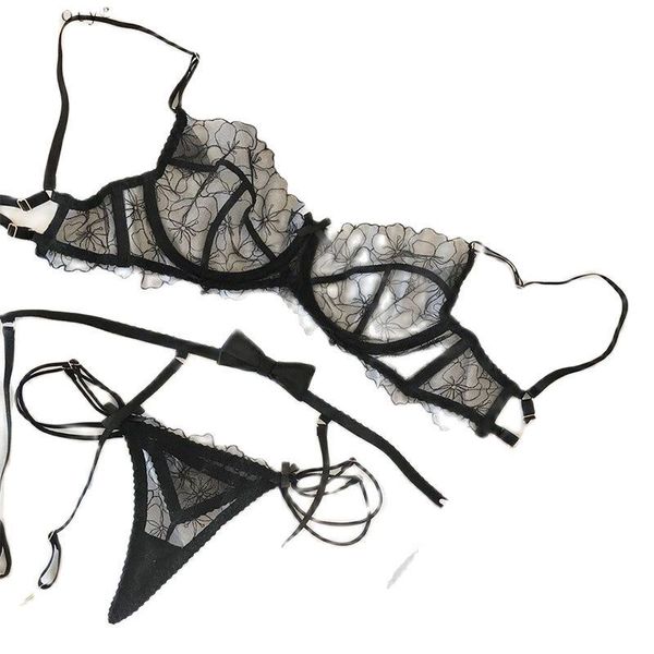 

bras sets 3pcs garter suit womens lingerie lace lady thong underwear female fashion erotic 221010, Red;black