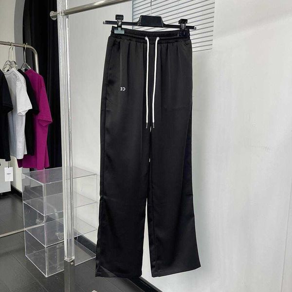 

women's pants & capris embroidered classic acetate wide leg pants drawstring casual daily sports, Black;white