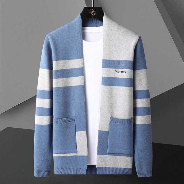 

men's sweaters 2022 new fall winter luxury cashmere stripe cardigan men korean slim knit mens soft warm wool cardigancoat g221010, White;black