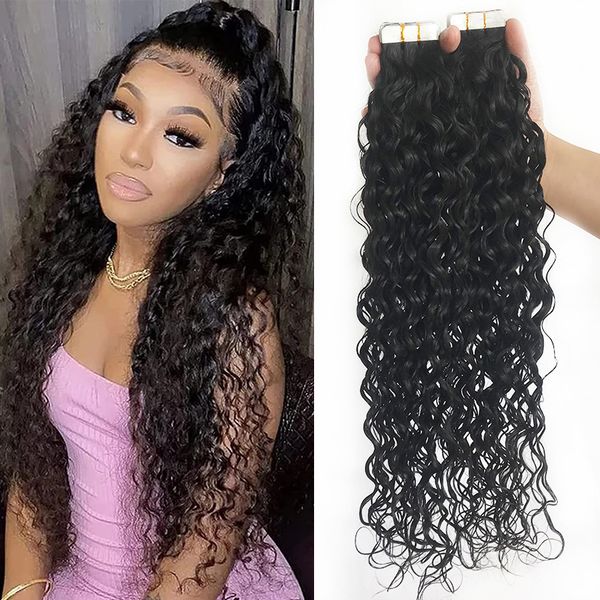 

adhesive curly tape in malaysian remy human hair extensions 40pcs skin weft for black women 8-30inch tape ins