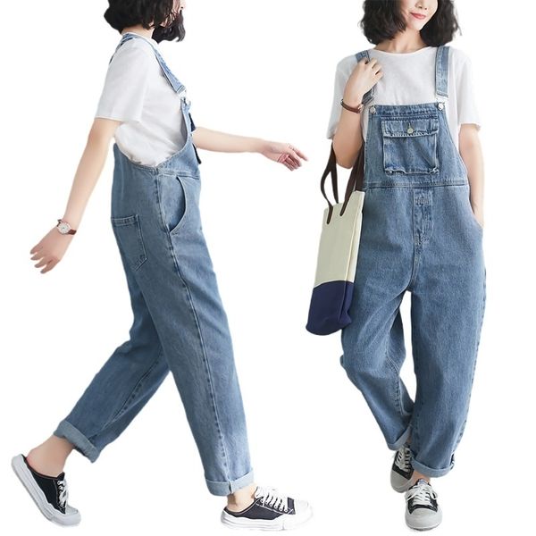 

women's jeans fat sister denim overalls pants spring and autumn jeans pure cotton large size loose fashion slimming jumpsuit 221011, Blue