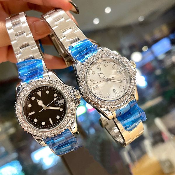 

women watch quartz movement watches business wristwatch stainless steel strap sapphire montre de luxe 36mm fashion watches diamond bezel, Slivery;brown