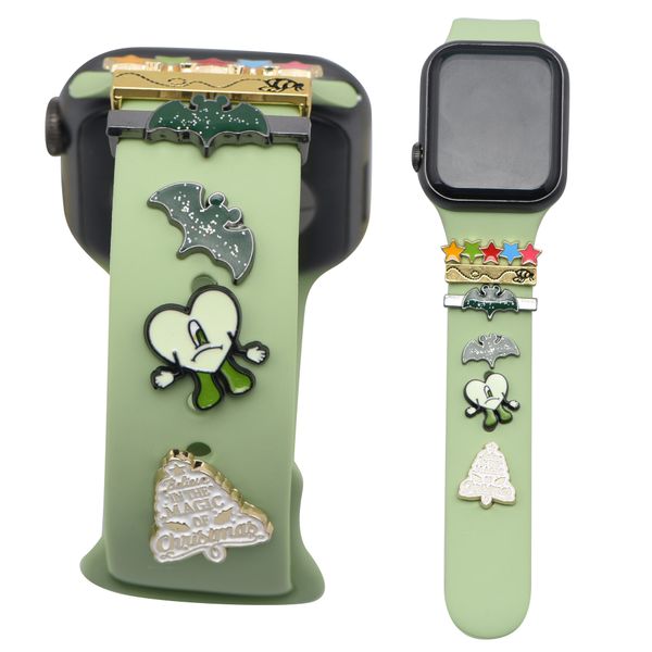 

2022 unn new design bad bunny halloween watch charms ready to ship decorative nails for watch sport strap, White;pink