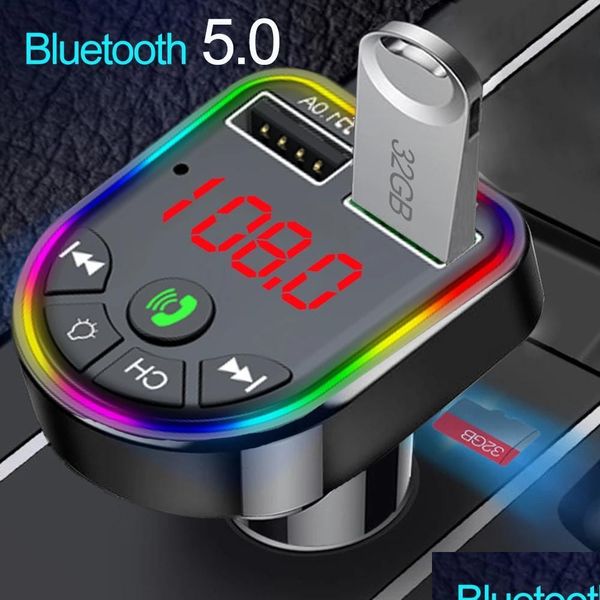 

bluetooth car kit 2022 ambient light bluetooth 5.0 fm transmitter car kit mp3 player wireless hands o receiver usb fast charge tf u d dhz2r