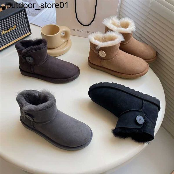 

designer boots australia luxury women shoes village one button snow boot womens short tube sheepskin fur integrated wood button, Black