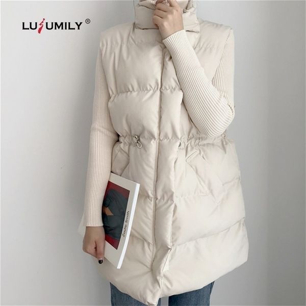 

womens vests lusumily winter autumn thick womens vest sleeveless stand collar warm cotton vests drawstring casual down jacket female coats 2, Black;white