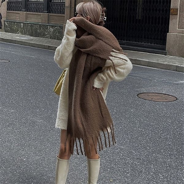 

scarves winter thick warm solid cape wraps female bandana luxury cashmere womens scarf long tassel female foulard thick blanket 221010, Blue;gray