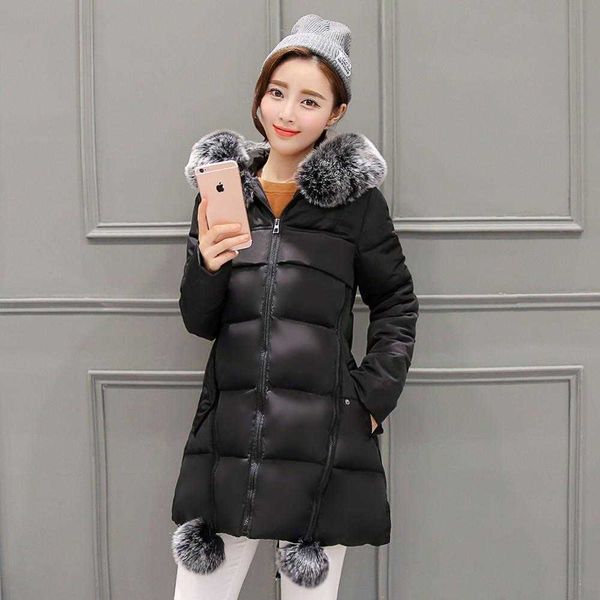 

women's down parkas parkas women's down cotton coat new 2020 winter jackets mid-long women hooded zipper cotton padded warm thick, Black