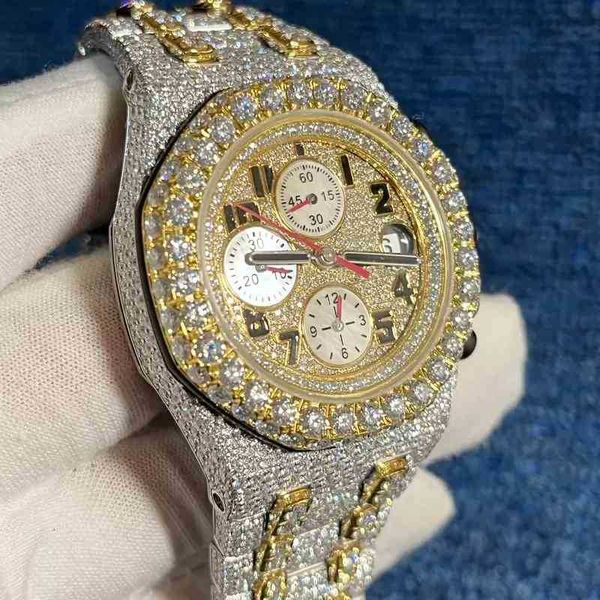 

moissanite2022 new version ston watch gold&sier pass tt mens vvs diamonds automatic eta movement luxury iced out 2-tone2023, Slivery;brown