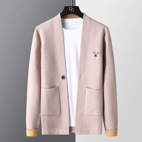 

men's sweaters 2022 new fall winter high end deer embroidery cardigans sweater fashion wool cardigan men korean soft warm mens g221010, White;black