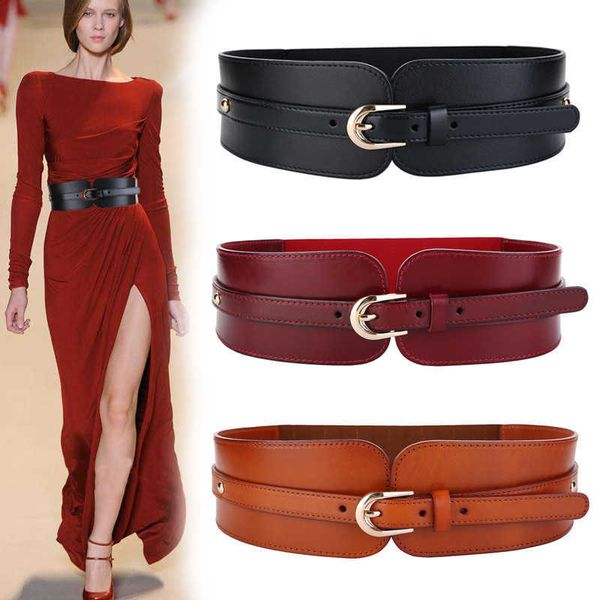 

belts women wide fashion stretch leather pin buckle corset female ladies black cummerbund waistband g221010, Black;brown